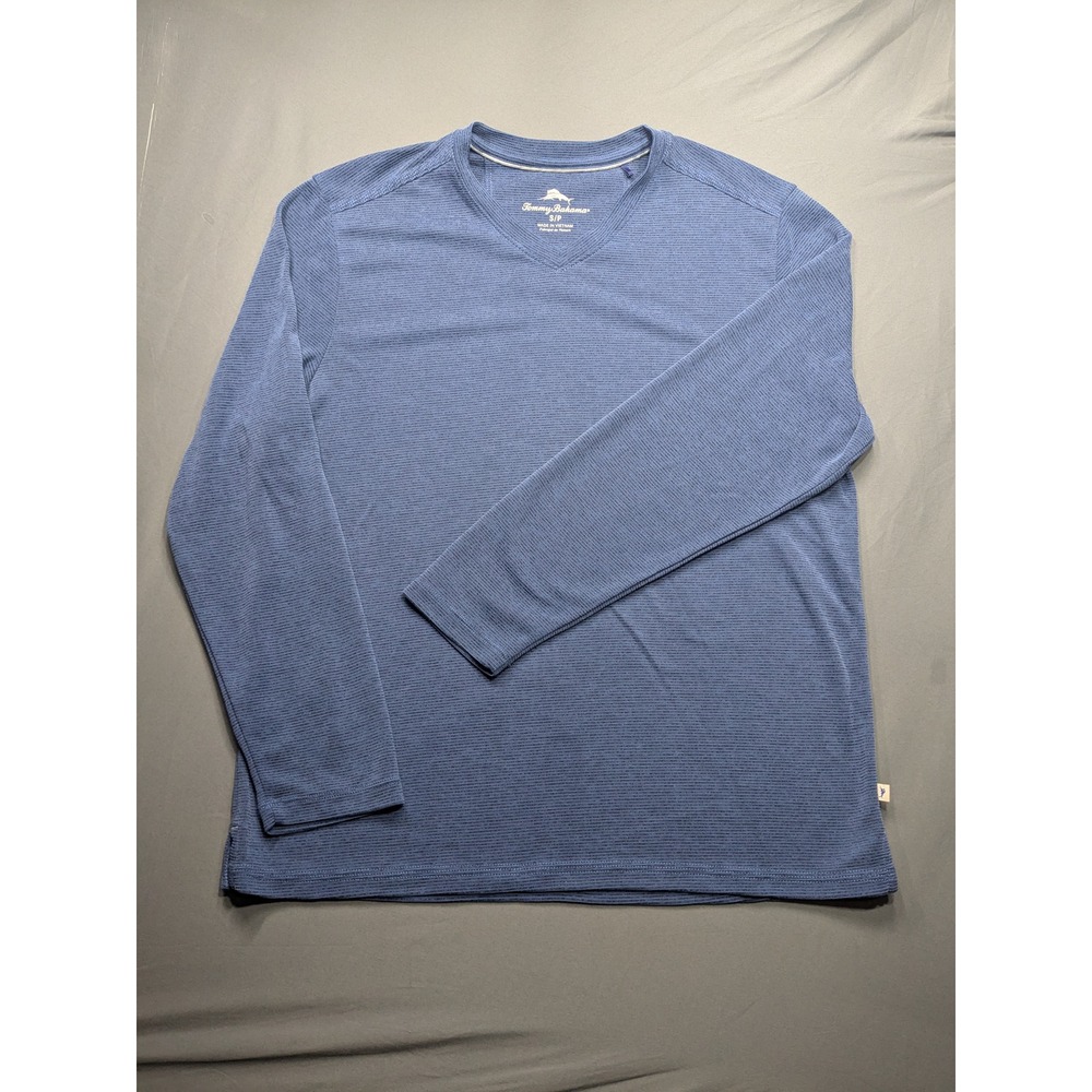Tommy Bahama Mens Blue Space Dye V-Neck Long Sleeve Shirt Small Pullover